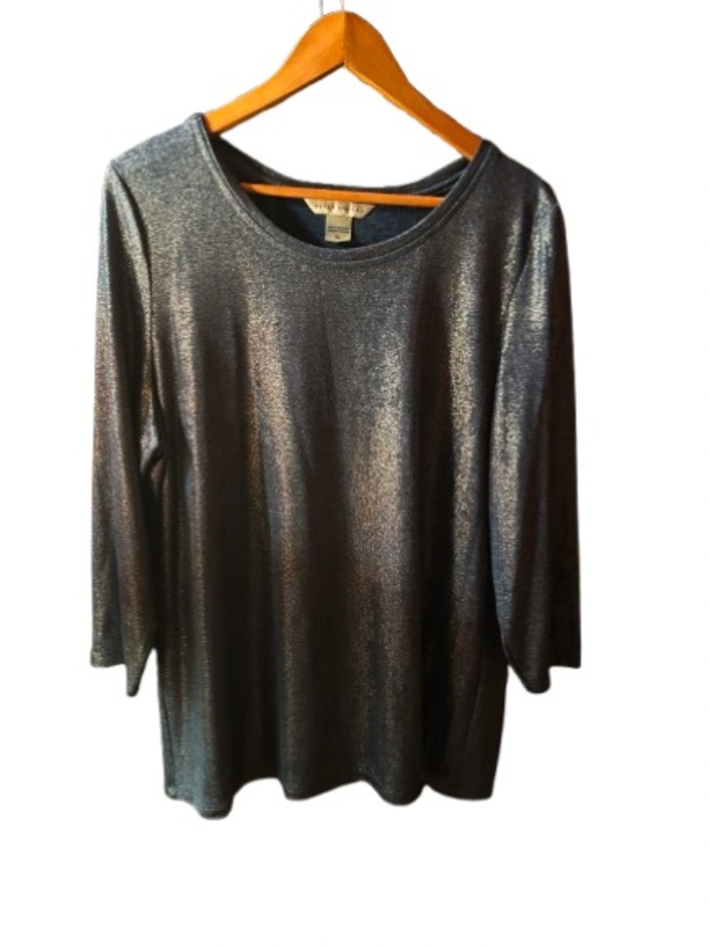 Peter Nygard Metallic Silver-Blue Long Sleeve Tee Tunic - XL - excellent cond -